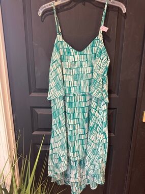 Collective Concepts Teal and White Asymmetrical Sundress